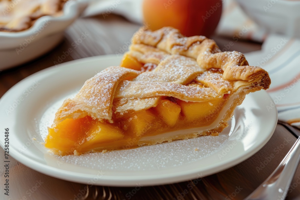 Home made peach pie on a white plate Home made peach pie on a white plate