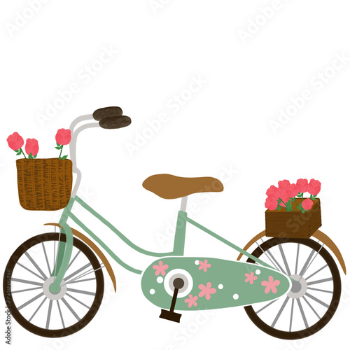 Green Vintage Bicycle with Rose basket For wedding and  Valentine’s Day
