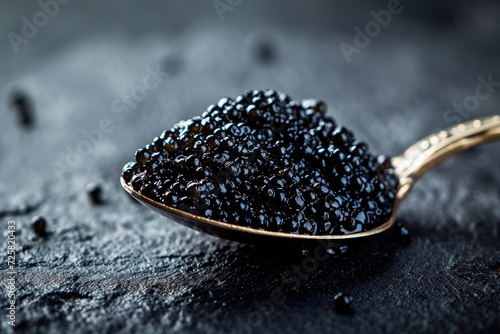 High quality black caviar close up on dark background Expensive delicacy with luxurious texture