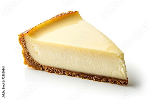 Isolated classic cheesecake slice on white background