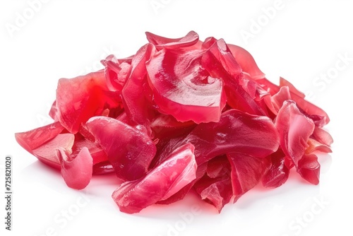 Isolated white background with falling red pickled ginger