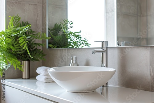 Sleek mirror and sink in contemporary bathroom design