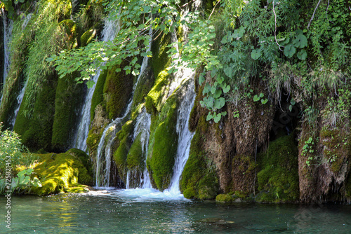Waterfalls In The Park. Crystal Clear Water Of Lake. Waterfall Cascade. Beautiful Nature. Plitvice Lakes National Park.