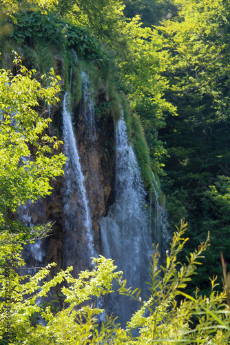 Waterfalls In The Park. Crystal Clear Water Of Lake. Waterfall Cascade. Beautiful Nature. Plitvice Lakes National Park.