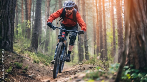 Mountain biking in the forest photo
