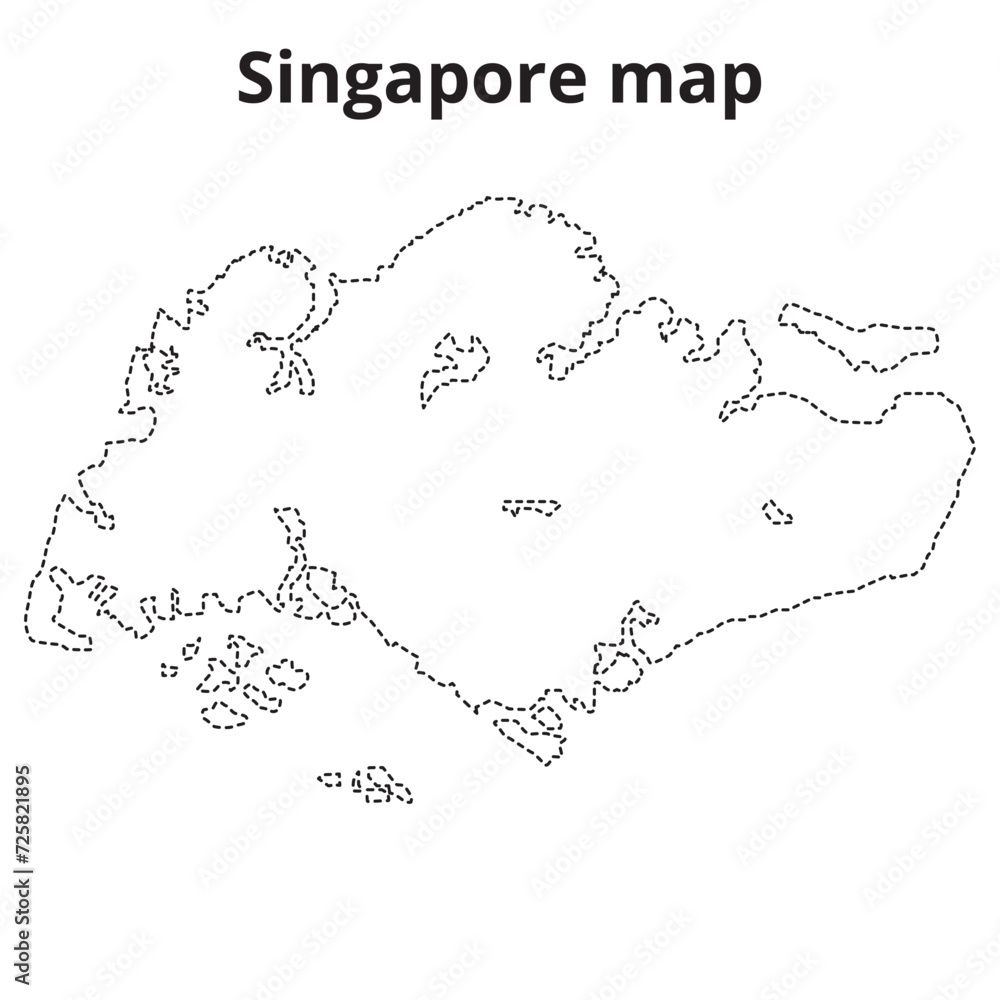 Singapore dotted line map vector, icon, symbol. Singapore Island silhouette icon. Map use for symbol, logo, web icon,  sign, sticker, or any design. Vector illustration. - obrazy, fototapety, plakaty 