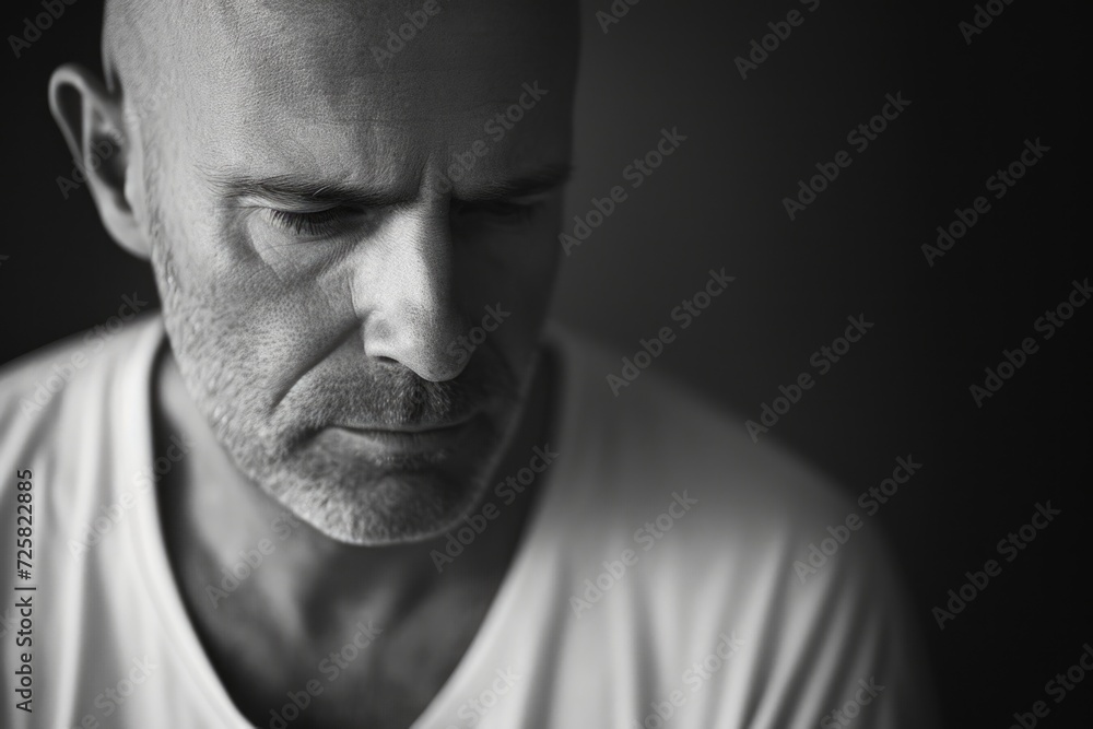 A black and white photo capturing the image of a man with a bald head. Suitable for various uses A black and white photo capturing the image of a man with a bald head. Suitable for various uses