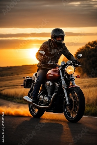 A motocross rider on the sunset