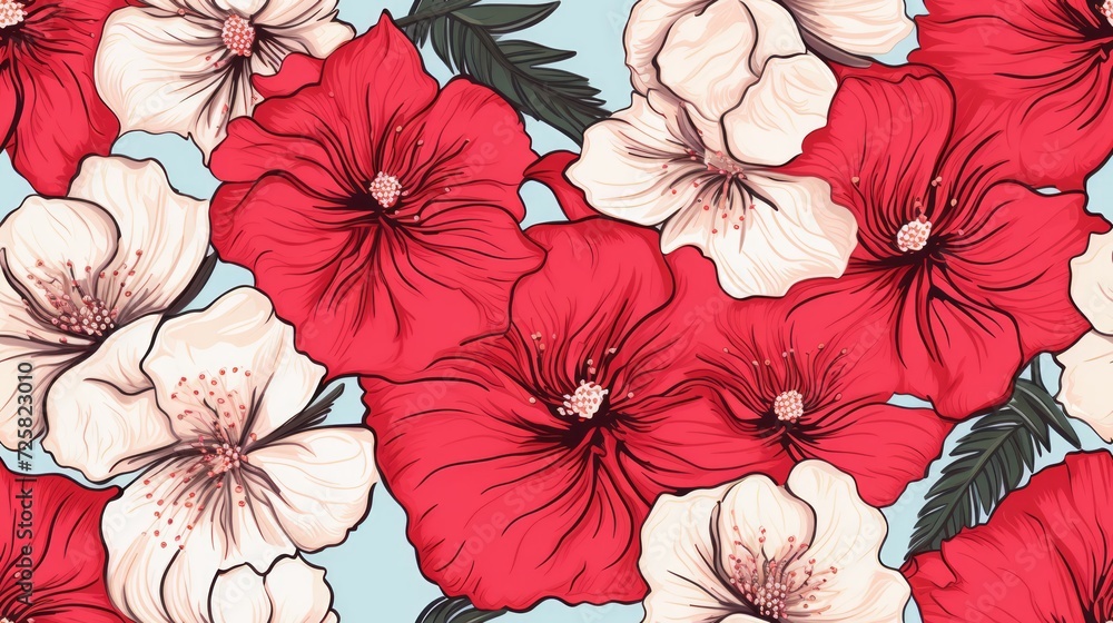 seamless pattern of hibiscus flowers. Generative Ai seamless pattern of hibiscus flowers. Generative Ai