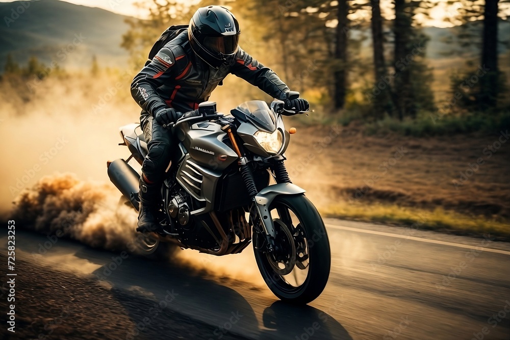A professional motorbike rider zooms down the winding road.