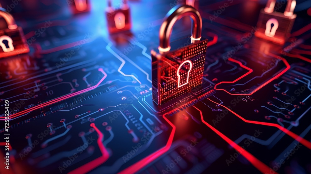 Digital Fortresses: Laptop Security Signs Amid Lock Symbol Digital Fortresses: Laptop Security Signs Amid Lock Symbol