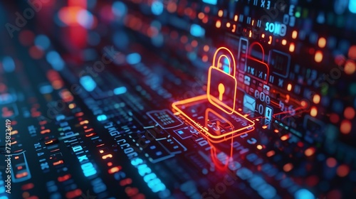 Digital Guardians: Laptop Security Signs Amid Lock Symbol