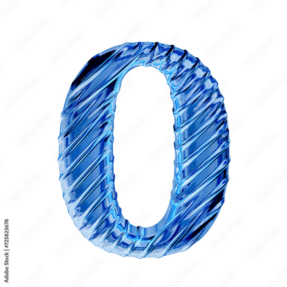 Ribbed blue ice 3d symbol. number 0 Ribbed blue ice 3d symbol. number 0