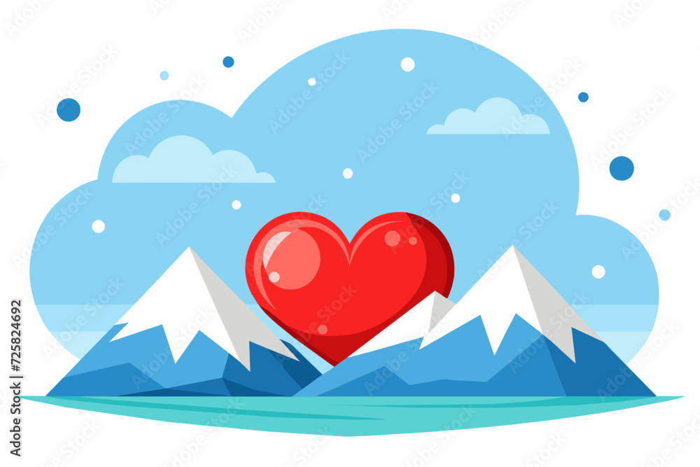 Red heart on the background of mountains. Flat style vector illustration. Red heart on the background of mountains. Flat style vector illustration.