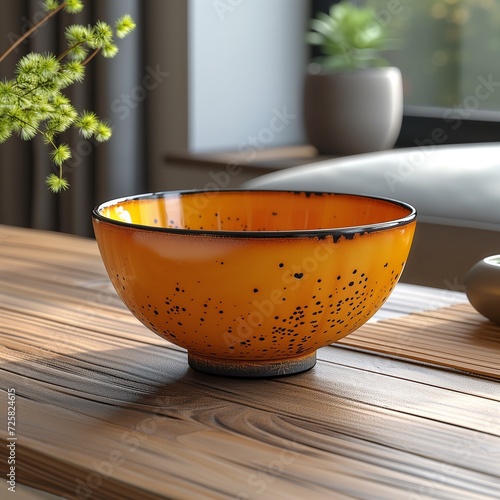 lovely minimalistic orance bowl with dark spots photo