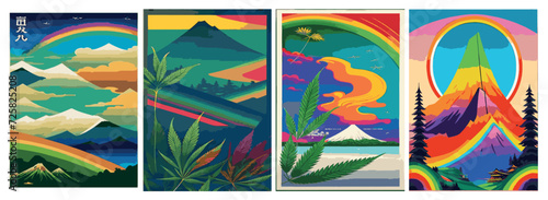 Text Background Set: Rainbow Landscape, Dragon, Dinosaur, Festival, Frame, Legalize, Chinese, Asian, Japanese, Engraving