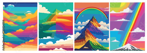 Text Background Set: Rainbow Landscape, Dragon, Dinosaur, Festival, Frame, Legalize, Chinese, Asian, Japanese, Engraving