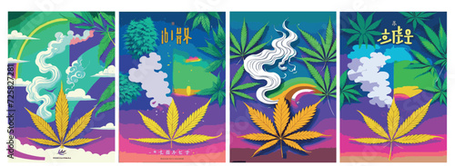 Text Background Set: Rainbow Landscape, Dragon, Dinosaur, Festival, Frame, Legalize, Chinese, Asian, Japanese, Engraving