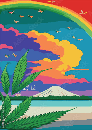 Text Background Set: Rainbow Landscape, Dragon, Dinosaur, Festival, Frame, Legalize, Chinese, Asian, Japanese, Engraving