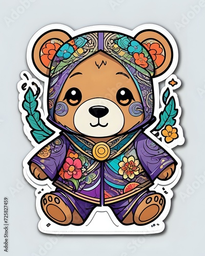 Illustration of a cute cartoon Bear sticker with vibrant colors and a playful expression