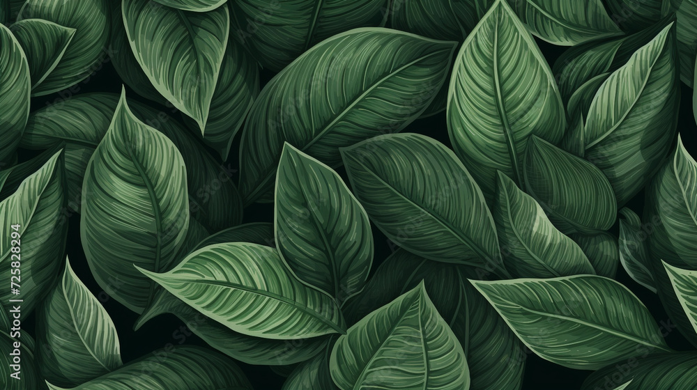 Green plant and leafs pattern. Pencil, hand drawn natural illustration