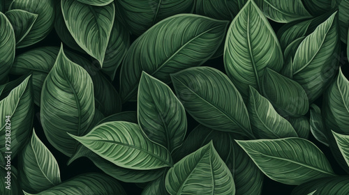 Green plant and leafs pattern. Pencil, hand drawn natural illustration