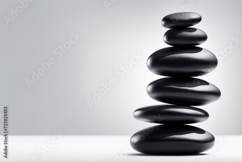 balanced stack of stones on plain white background with copyspace