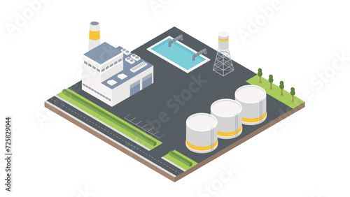 Wastewater or sewage treatment plant  purification facilities and pumping station equipment isometric design. 3d vector icon of filtration tank  storage and cleaning reservoirs with pipes