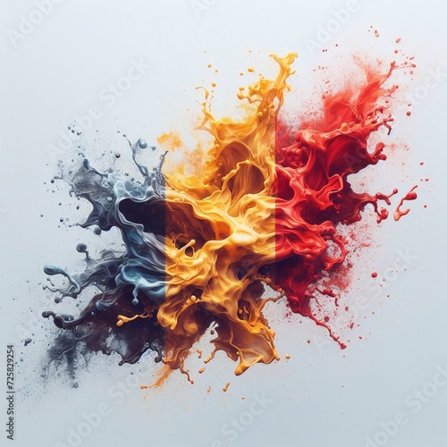 Belgium flag what Splash of water and flame. AI generated illustration