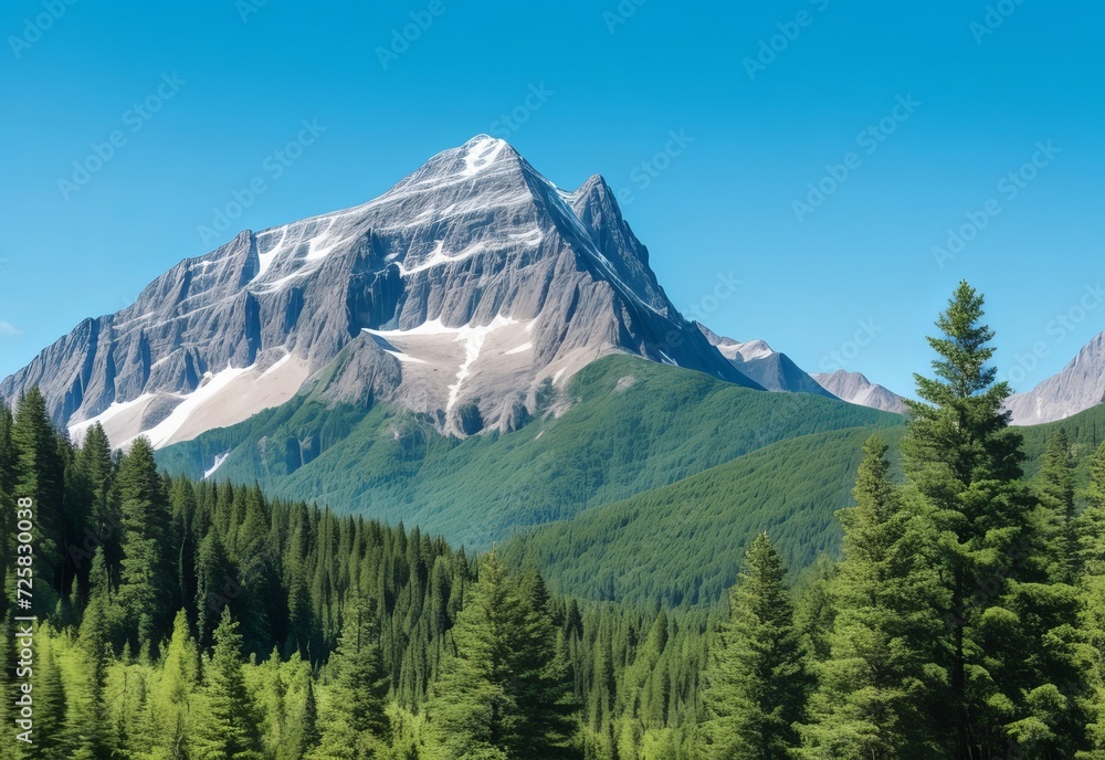 Obraz premium Mountain covered by forest and a blue sky