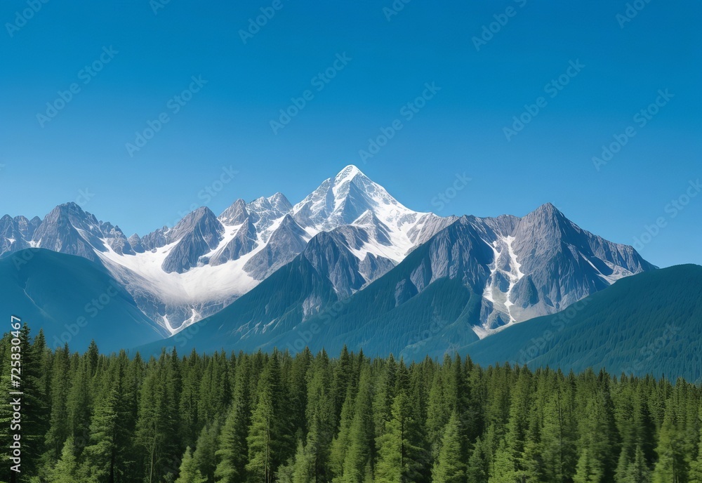 Fototapeta premium Mountain covered by forest and a blue sky