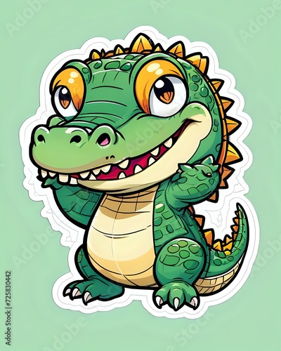 Illustration of a cute cartoon Crocodile sticker with vibrant colors and a playful expression