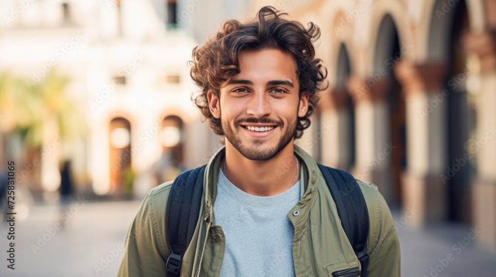 Vibrant and diverse, a cheerful male student smiling for a horizontal portrait. Vibrant and diverse, a cheerful male student smiling for a horizontal portrait.
