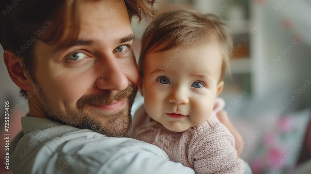 happy father holding a newborn baby in his arms, handsome smiling man, parent, family, infant, kid, child, son, daughter, love, hugs, room, tenderness, father's day happy father holding a newborn baby in his arms, handsome smiling man, parent, family, infant, kid, child, son, daughter, love, hugs, room, tenderness, father's day
