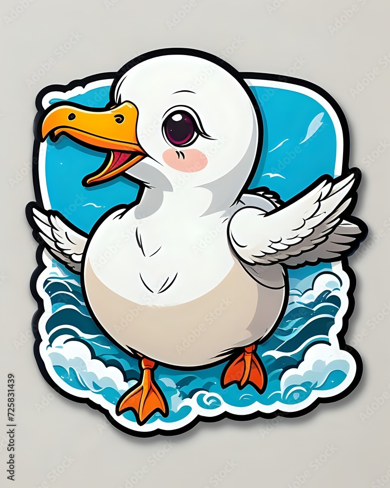 Illustration of a cute Albatross sticker with vibrant colors and a playful expression Illustration of a cute Albatross sticker with vibrant colors and a playful expression