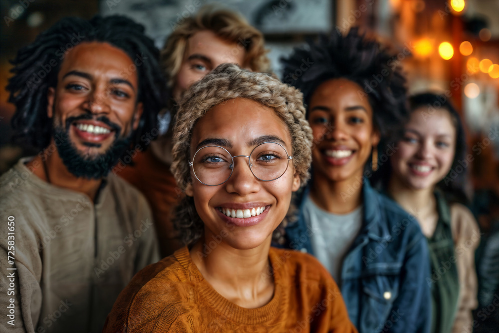 Multiracial Friends Group Selfie. Generative AI