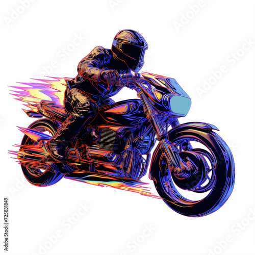 man riding a motorcycle neon illustration on a transparent background png isolated