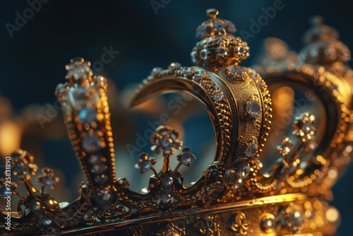 A gold crown sitting on top of a table. Perfect for royalty-themed designs or concepts