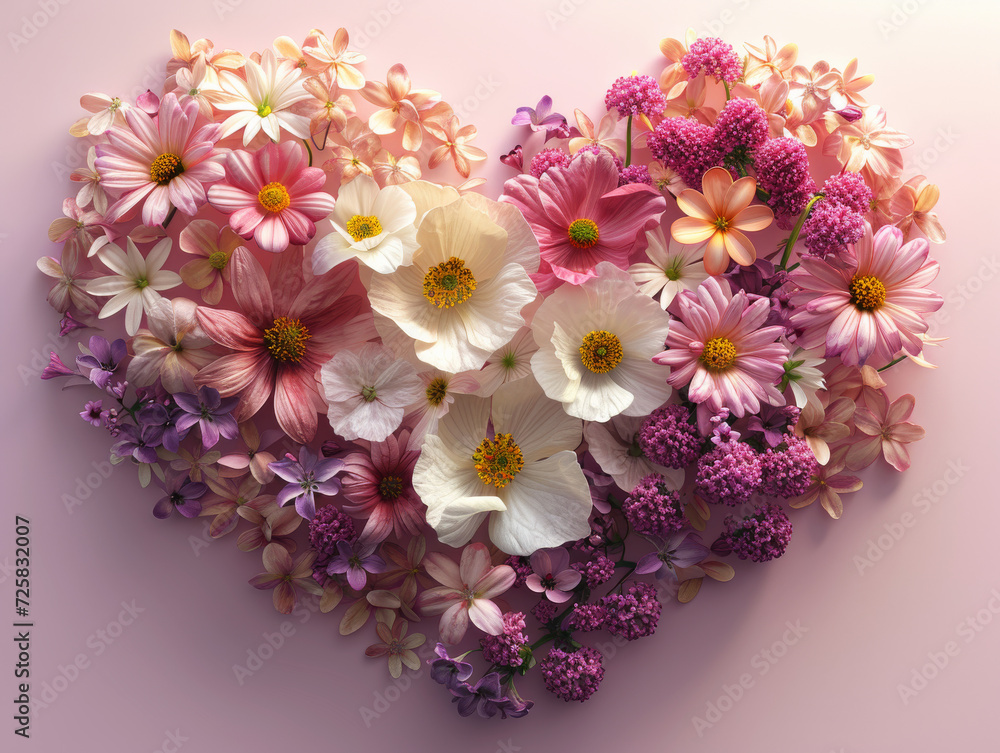 Blossoming Affection.
A heart made of assorted flowers.