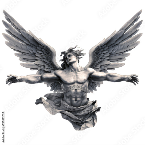 statue of an angel with arms wide open on a transparent background png isolated