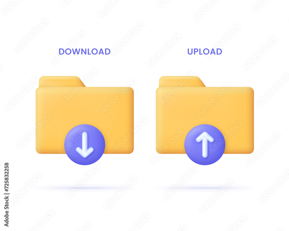 3D Download and upload folder illustration. Concept of data sharing service, information transfer, file exchange network 3D Download and upload folder illustration. Concept of data sharing service, information transfer, file exchange network