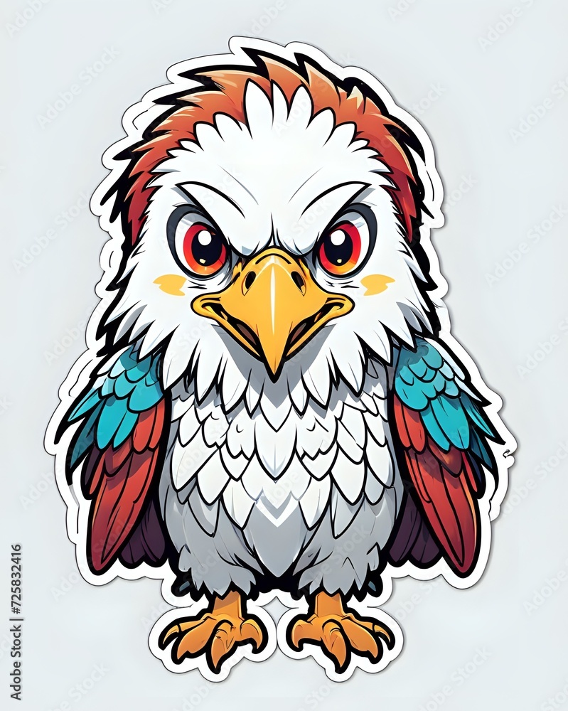 Illustration of a cute Eagle sticker with vibrant colors and a playful expression