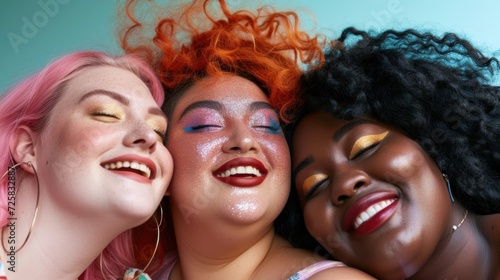 Diverse group of women showcasing their beauty against a pastel backdrop.