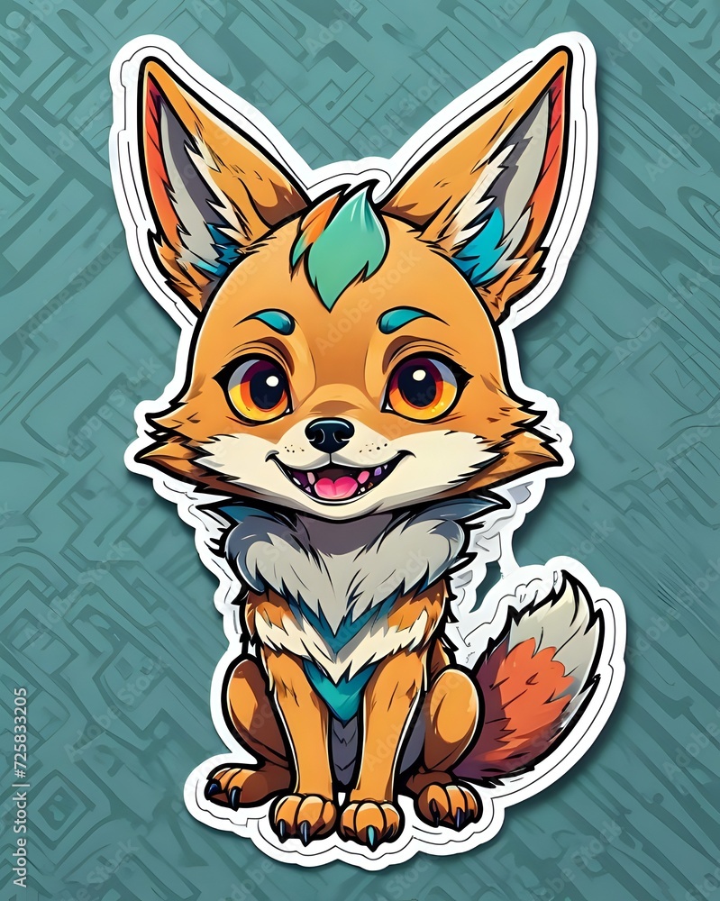 Illustration of a cute Jackal sticker with vibrant colors and a playful expression Illustration of a cute Jackal sticker with vibrant colors and a playful expression