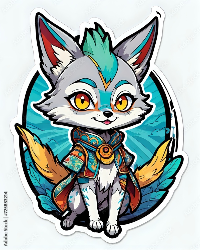 Illustration of a cute Jackal sticker with vibrant colors and a playful expression Illustration of a cute Jackal sticker with vibrant colors and a playful expression