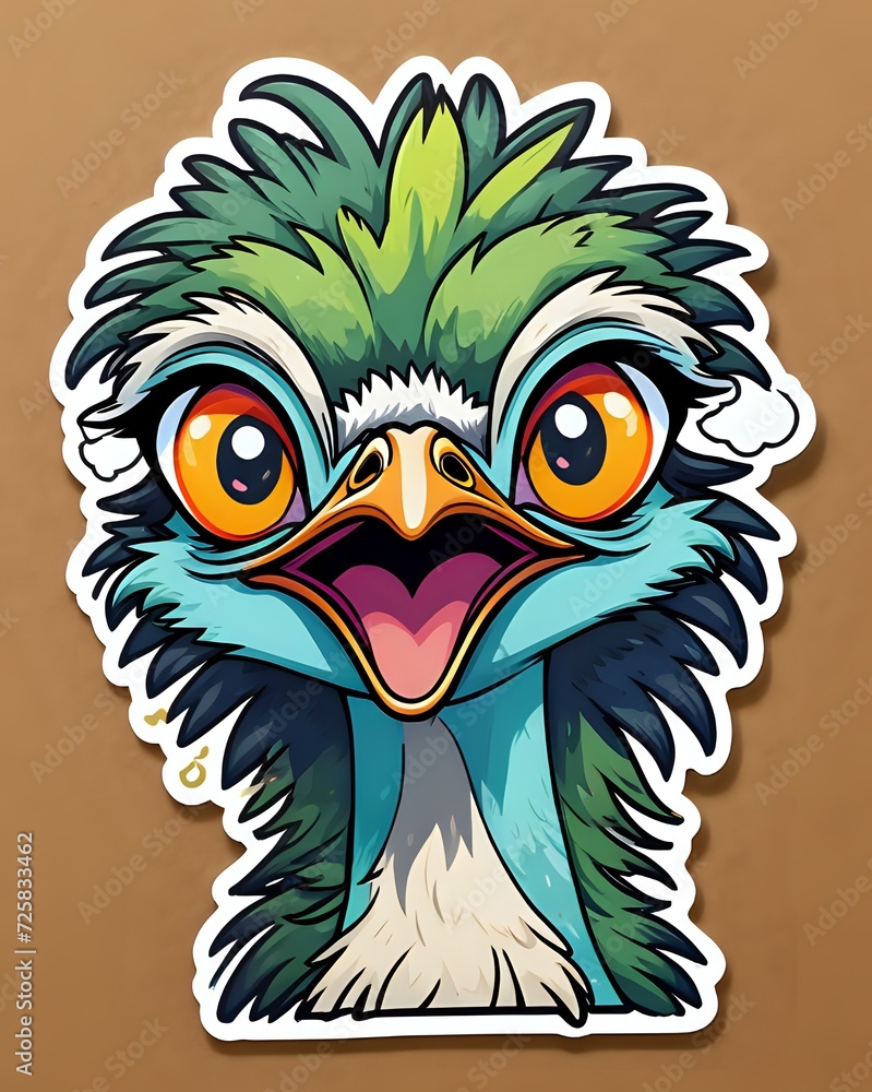 Fototapeta premium Illustration of a cute Emu sticker with vibrant colors and a playful expression