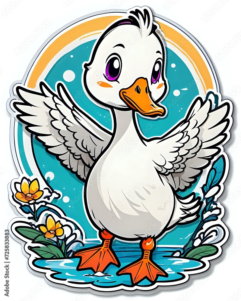 Illustration of a cute Goose sticker with vibrant colors and a playful expression Illustration of a cute Goose sticker with vibrant colors and a playful expression