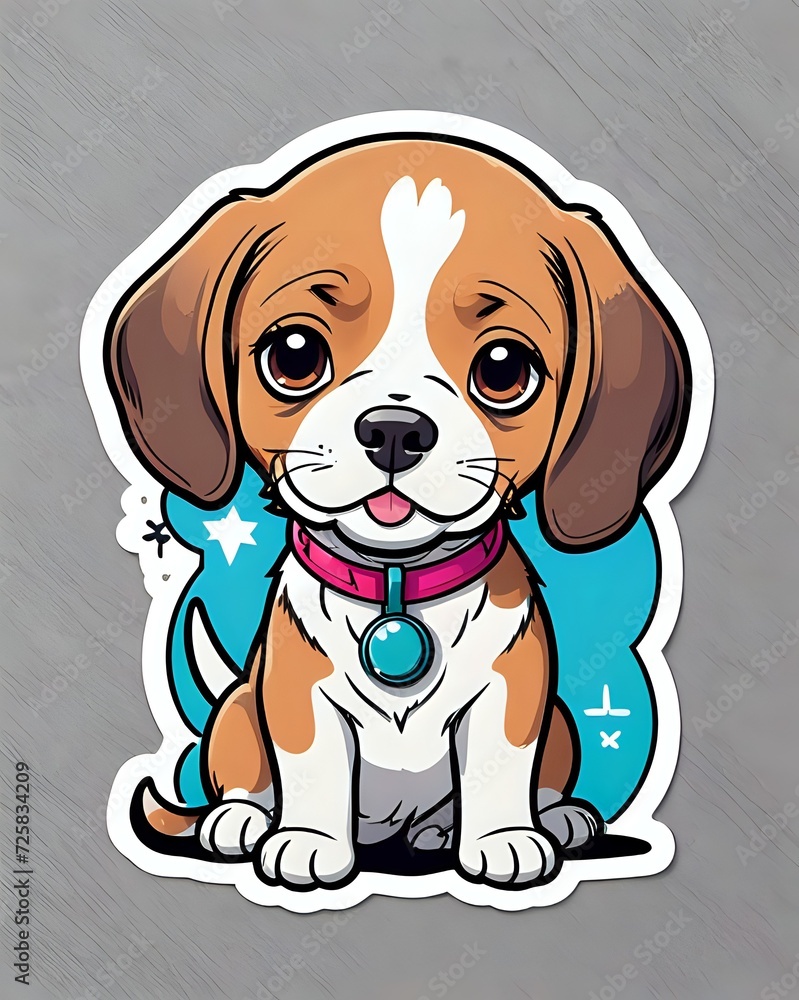 Illustration of a cute Beagle sticker with vibrant colors and a playful expression Illustration of a cute Beagle sticker with vibrant colors and a playful expression