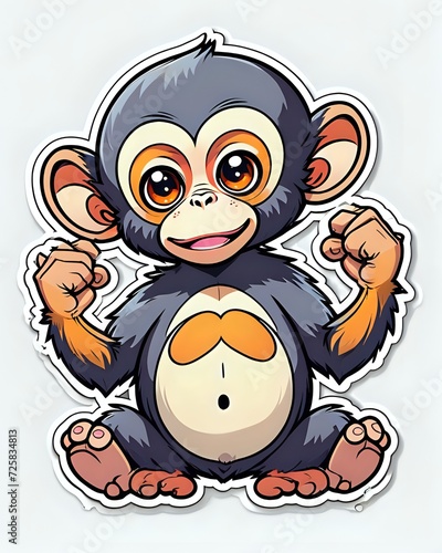 Illustration of a cute Monkey sticker with vibrant colors and a playful expression