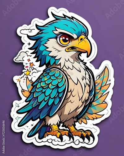 Illustration of a cute Hawk sticker with vibrant colors and a playful expression